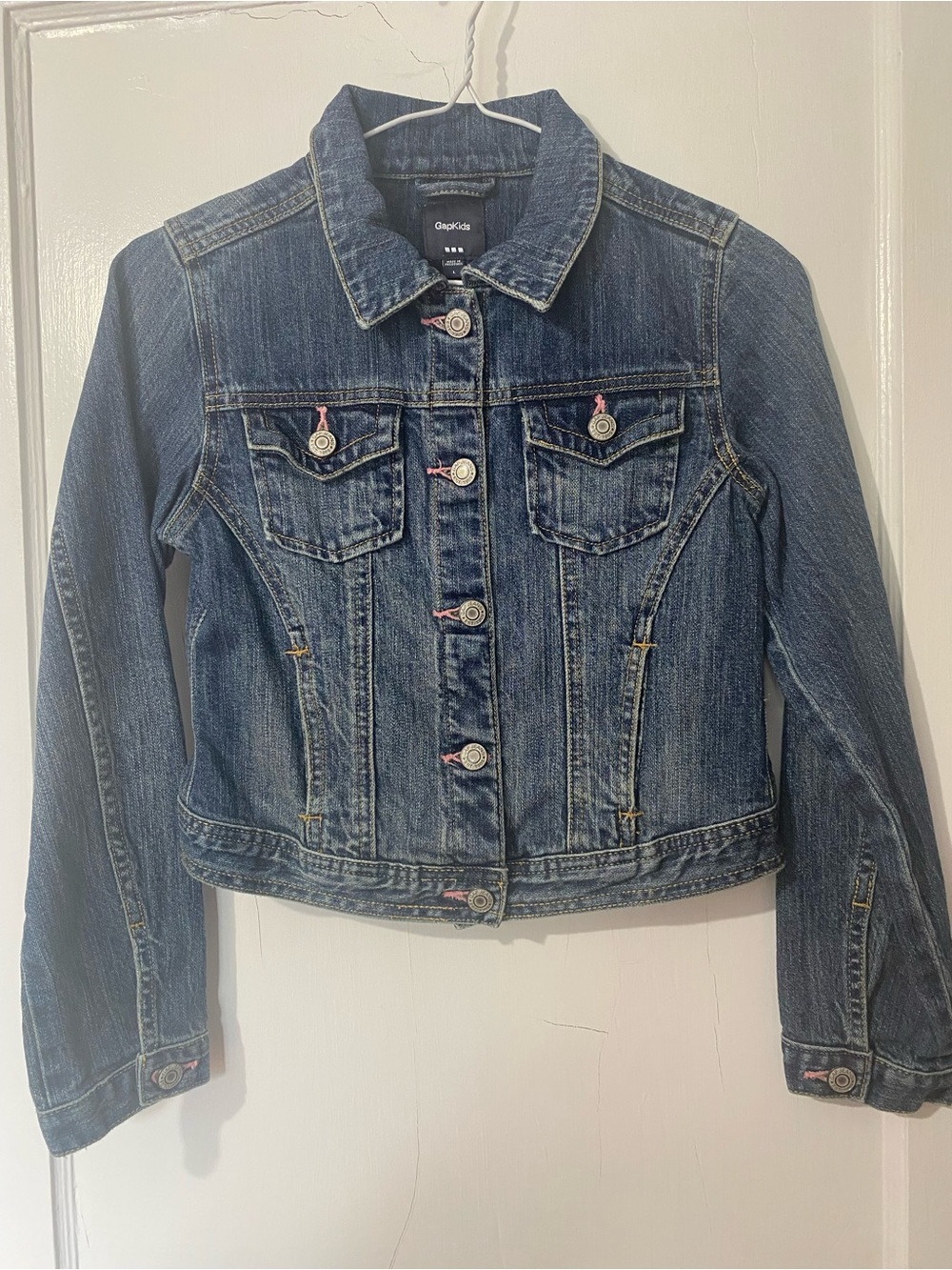 GAP Blue Denim Jacket with Pink Stitch Accents